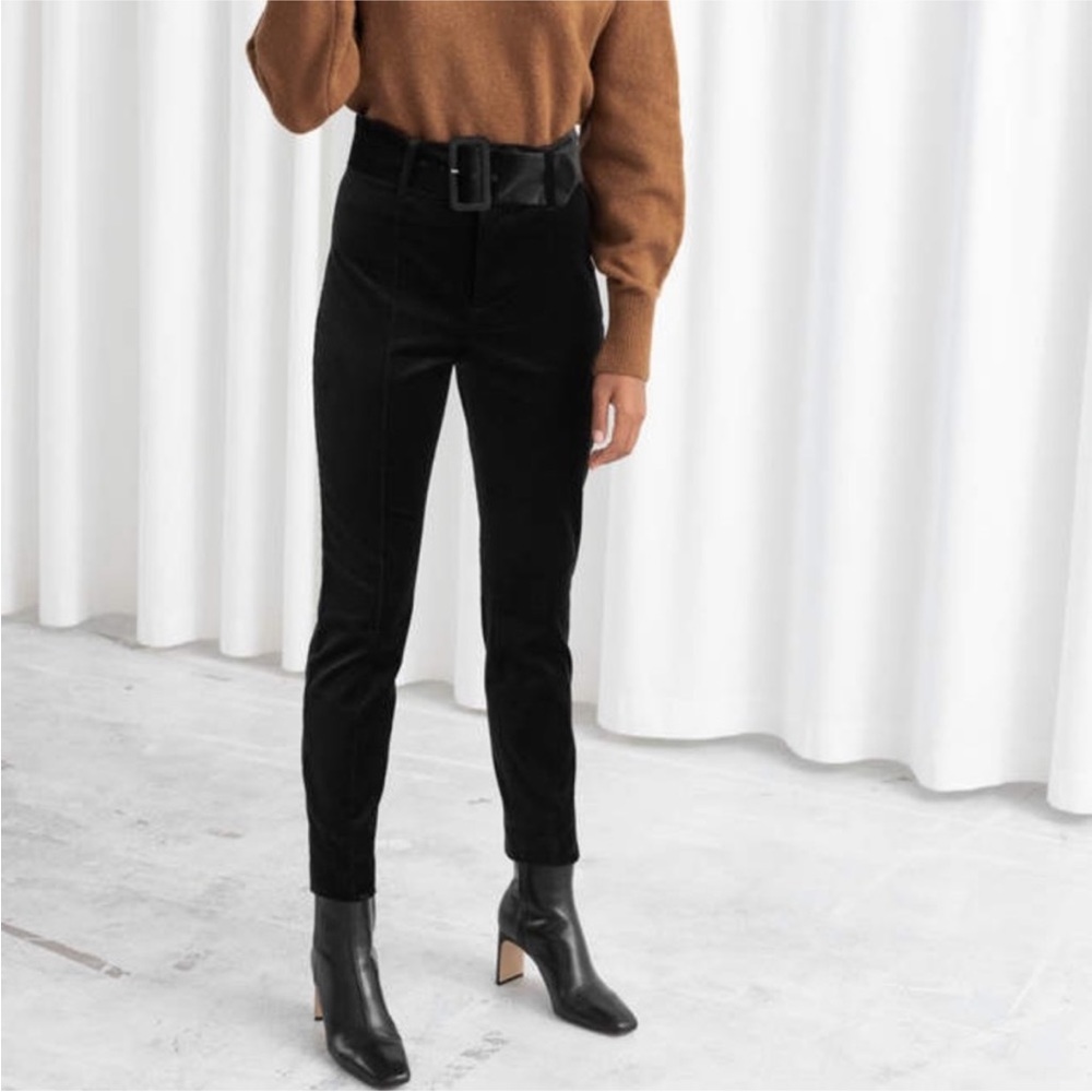 & Other Stories Black Velvet Pants with Belt - size 4